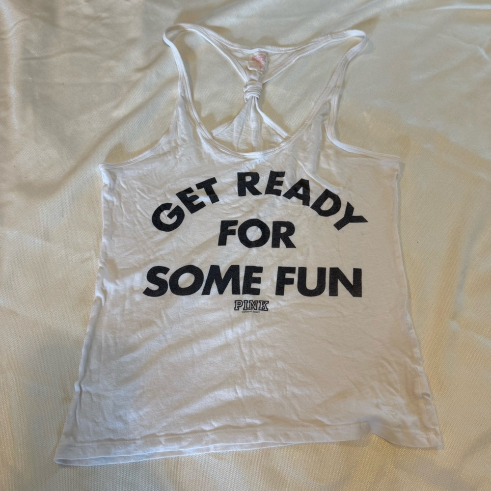 Victoria’s Secret Pink Tank Top – “Get Ready for Some Fun” Graphic – Size L